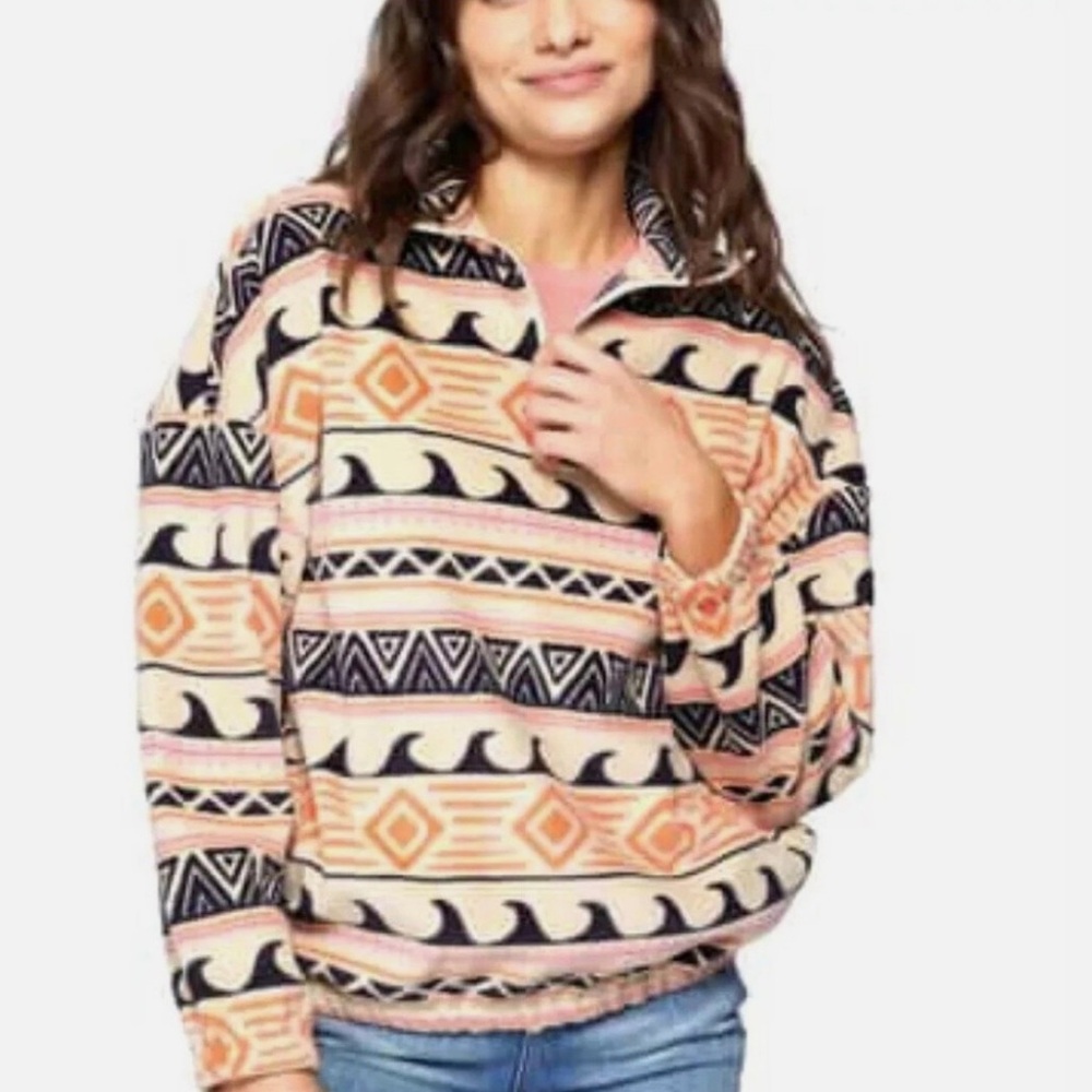 O’Neill Half Zipped Pullover Fleece With Aztec and Waves Hoodie